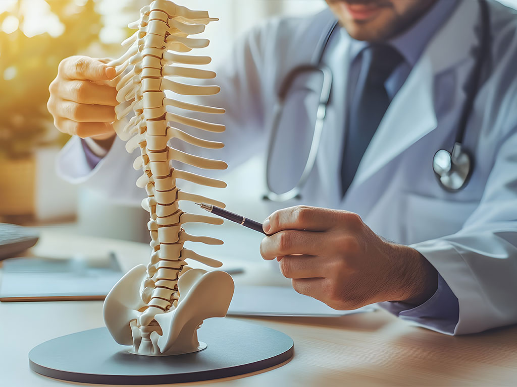 Orthopäde erklärt Symptome der Wirbelsäulenarthrose bei Patient in OCS Düsseldorf